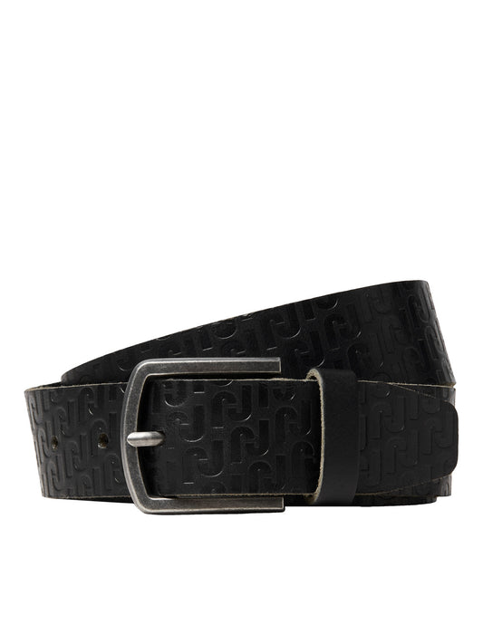 صورة لحزام رجالي جلد أسود منقوش – JACMONOGRAM LEATHER BELT