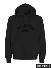 Black hoodie with 'Jack & Jones' logo on a white background
