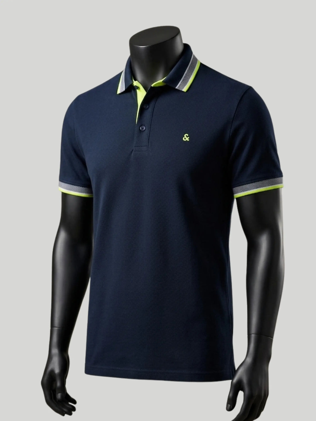 Jack & Jones Men's 100% Cotton Short Sleeve Polo Shirt - Dark Navy with Yellow Tipping