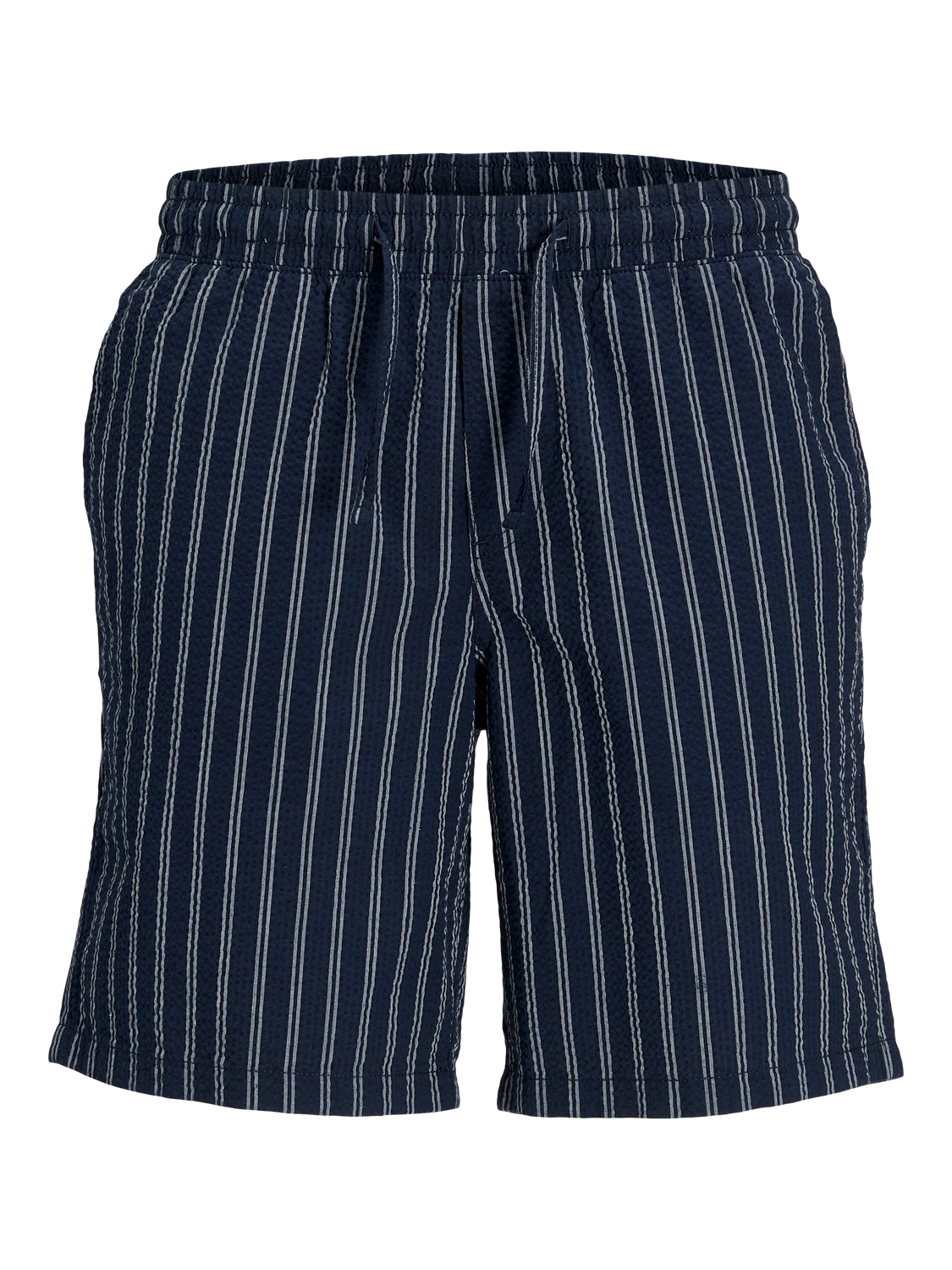 شورت رجالي مخطط صيفي بلون كحلي – منظر مسطح أمامي