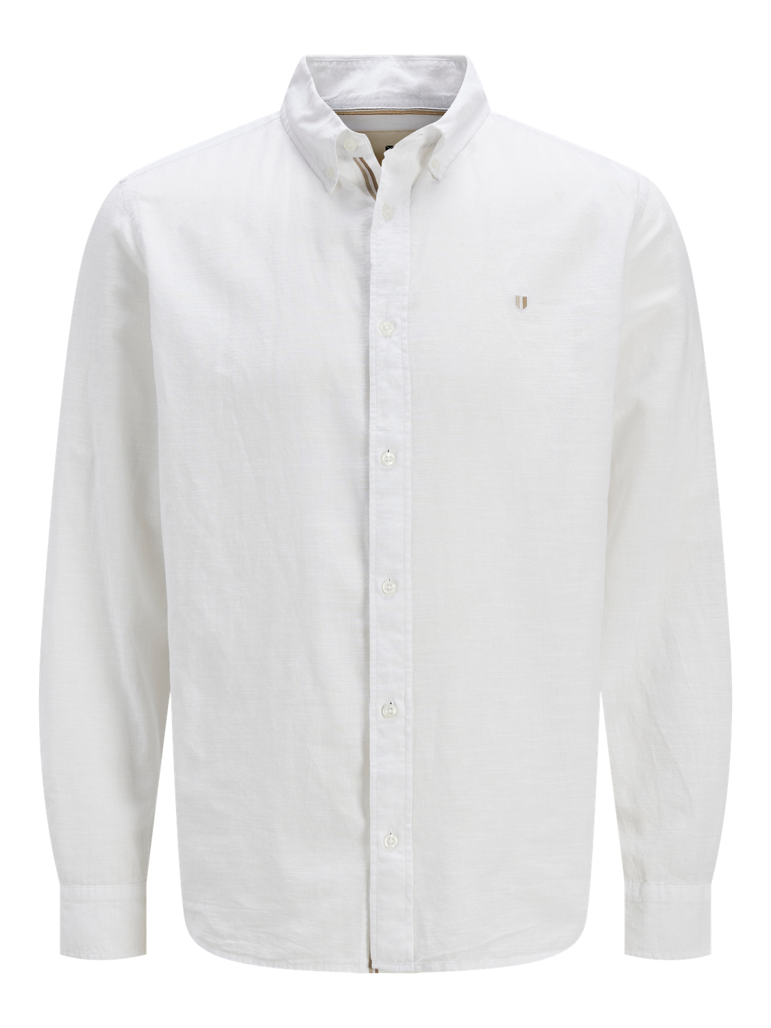 قميص جاك آند جونز رجالي قطن سادة طويل الأكمام بلون أبيض – عرض المنتج بوضوح