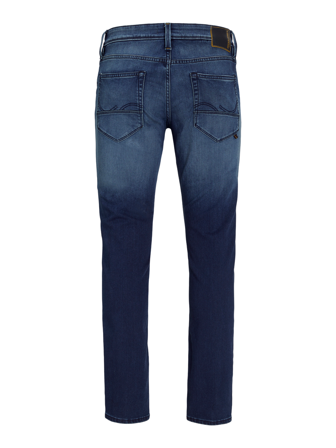 تفاصيل التشطيب النهائي لبنطلون جينز جيجيمايك الأزرق مع التفاصيل الدقيقة التي تبرز تصميم الساق الضيقة