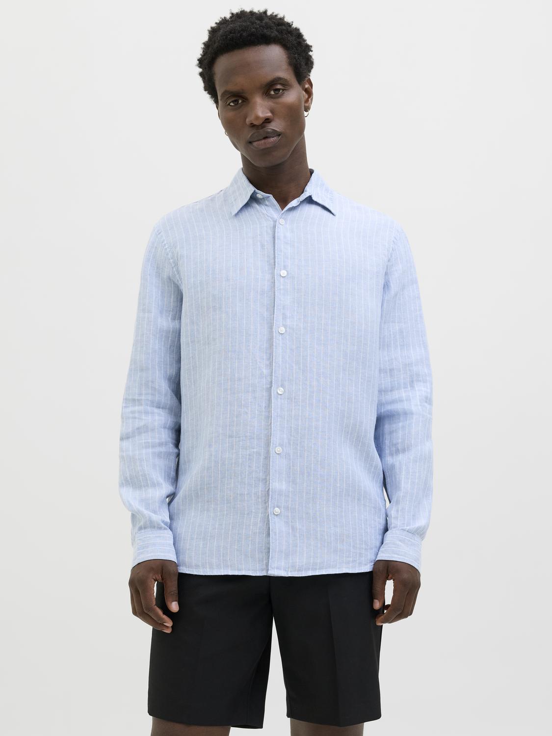 قميص كتان رجالي صيفي بأكمام طويلة من جاك آند جونز – Twilight Blue