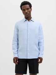 قميص كتان رجالي صيفي بأكمام طويلة من جاك آند جونز – Twilight Blue