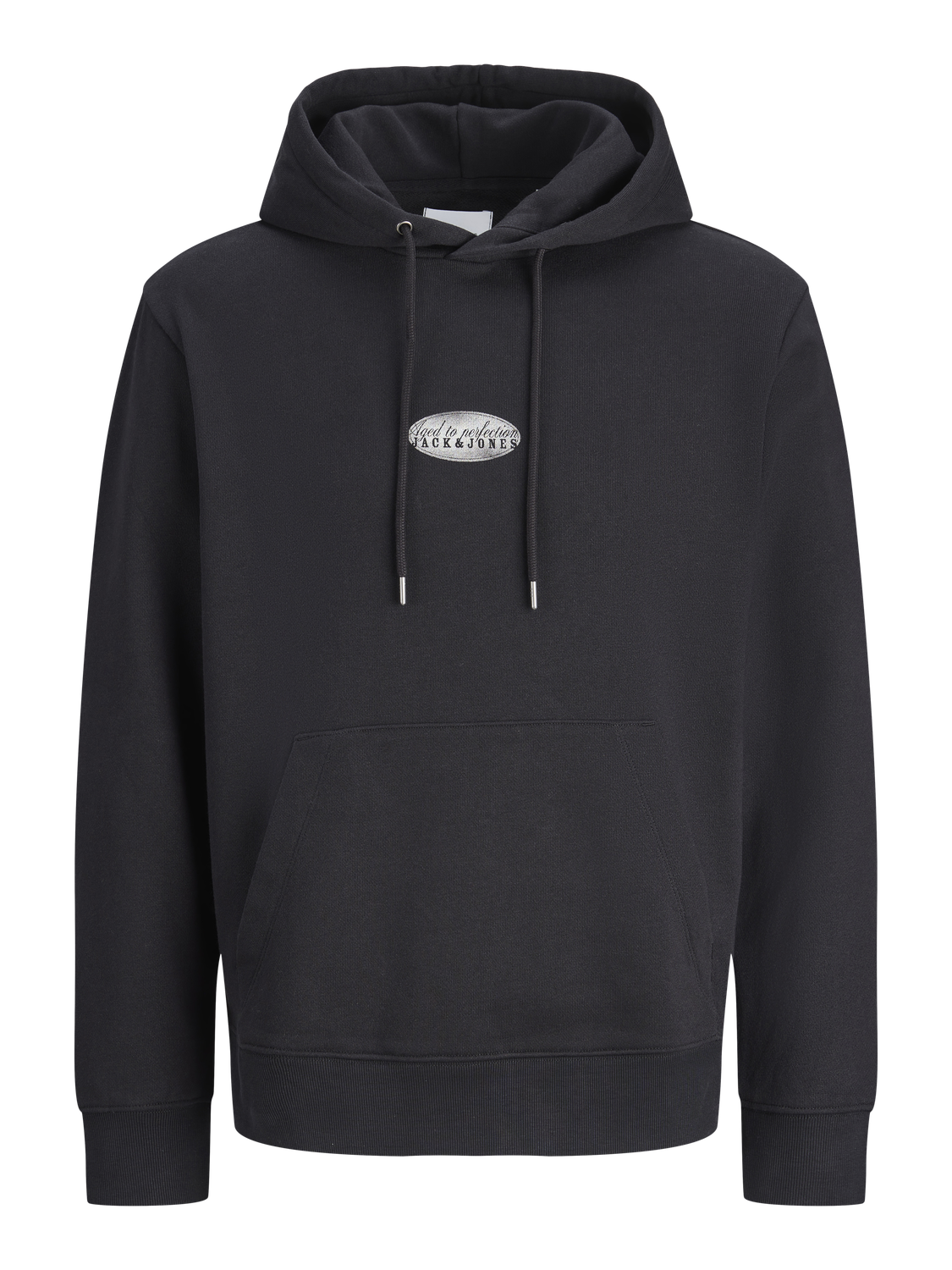 هودي بقلنسوة، لون أسود، جيب كنغر، لقطة أمامية للمنتج فقط.
