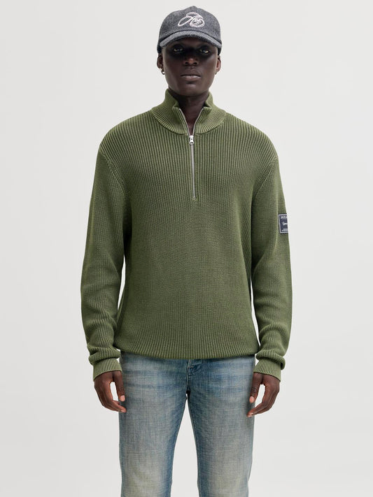 بلوفر رجالي بياقة عالية، نصف سحاب (Half Zip)، ملابس شتوية.