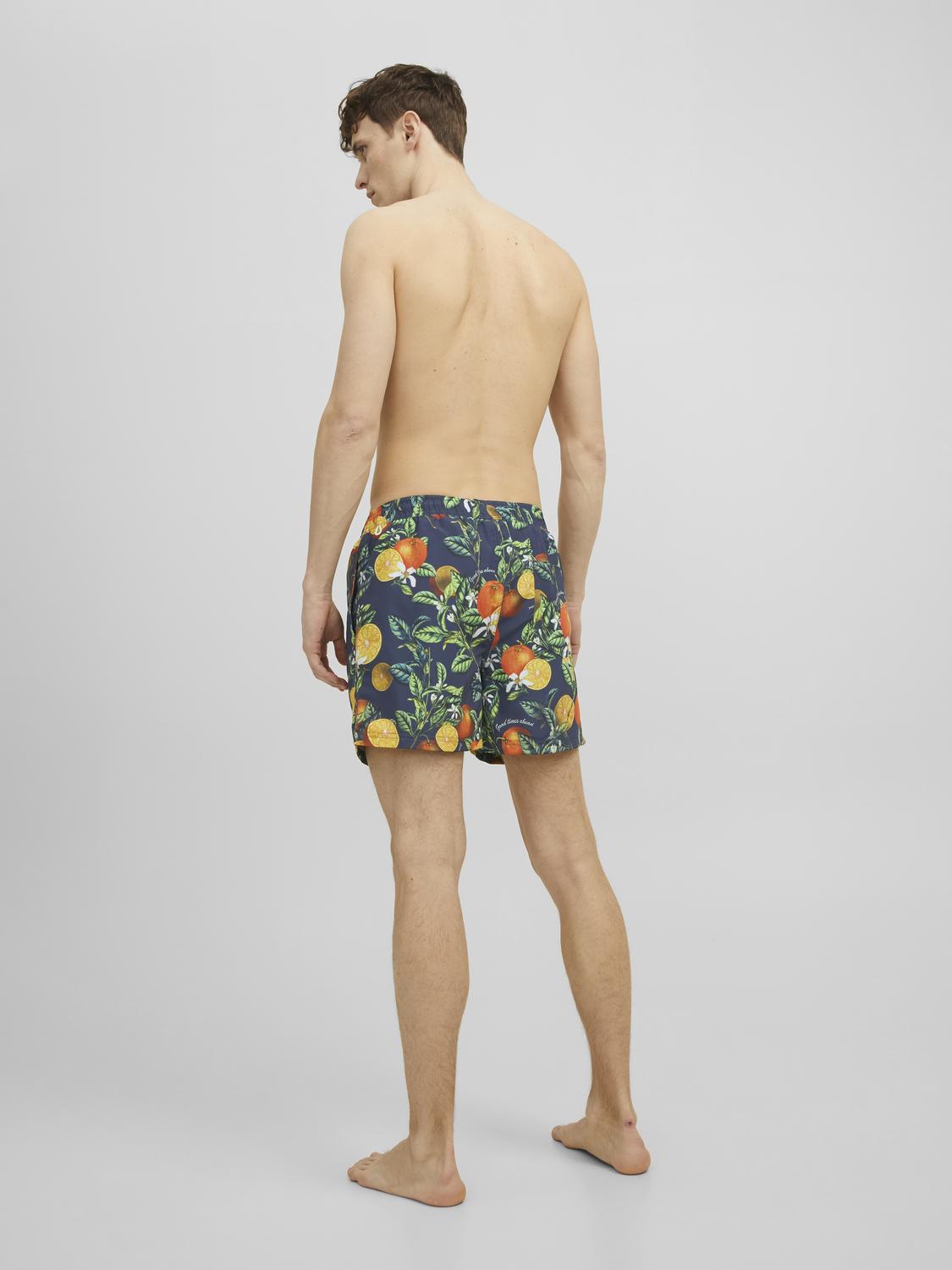 شورت سباحة رجالي مورد - أزرق داكن بزهور استوائية