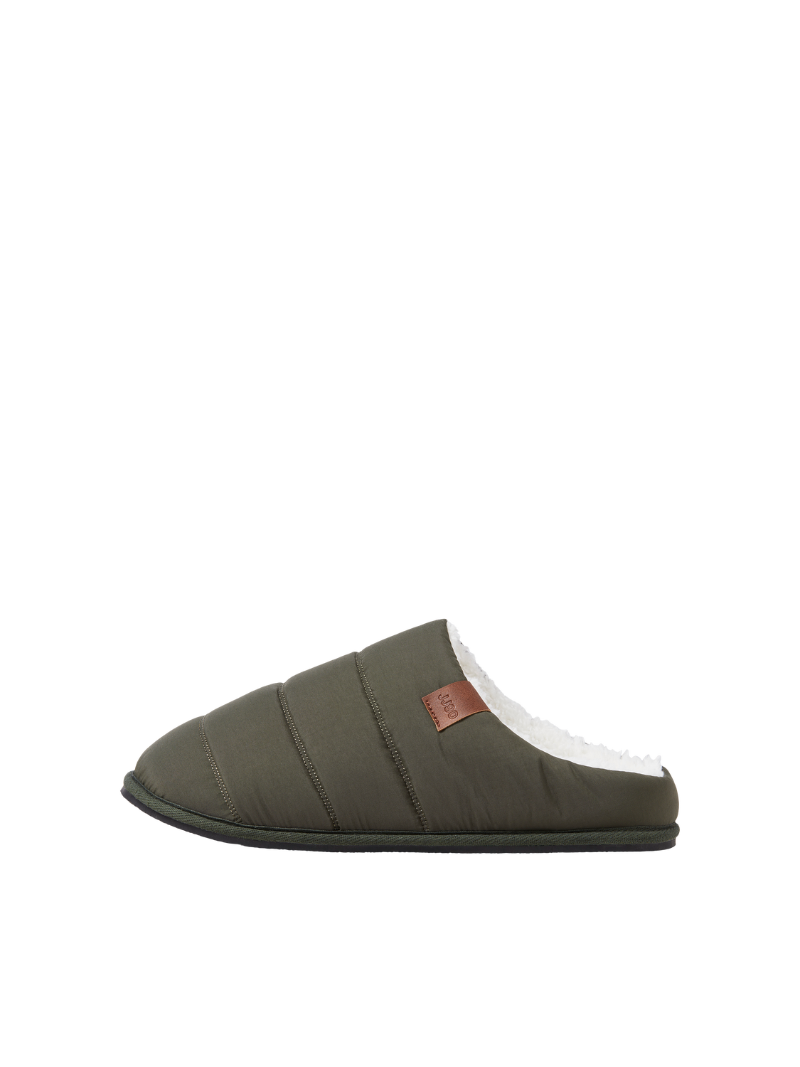 شبشب منزلي رجالي مبطن بلون زيتوني جانبي