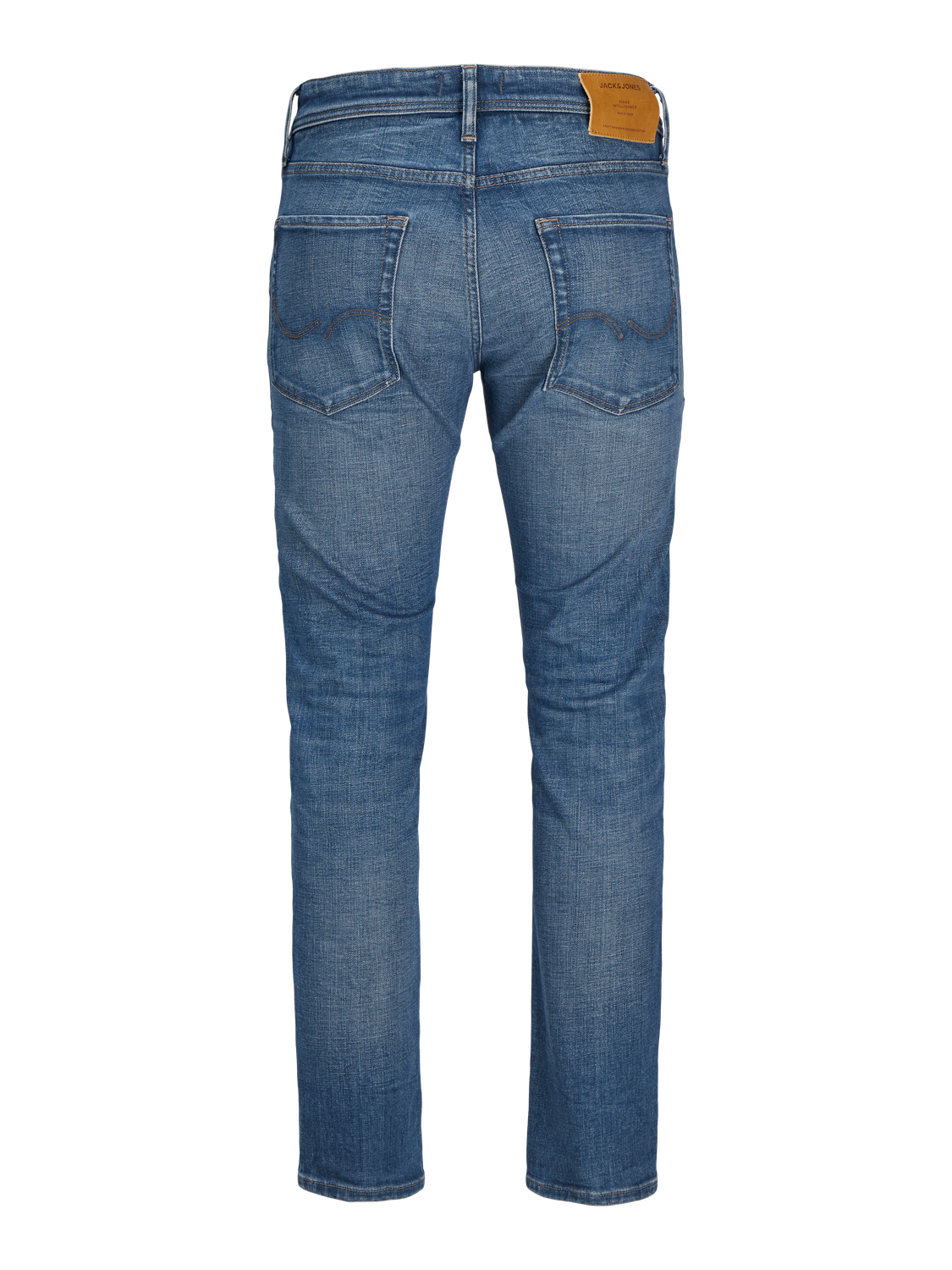 تفاصيل التشطيب النهائي لبنطلون جينز جيجيمايك الأزرق مع التفاصيل الدقيقة التي تبرز تصميم الساق الضيقة