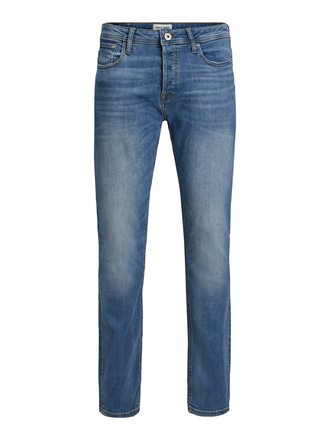 بنطلون جينز جيجي تيم الأزرق معروض على سطح مستوي لإظهار تفاصيل التصميم العصري