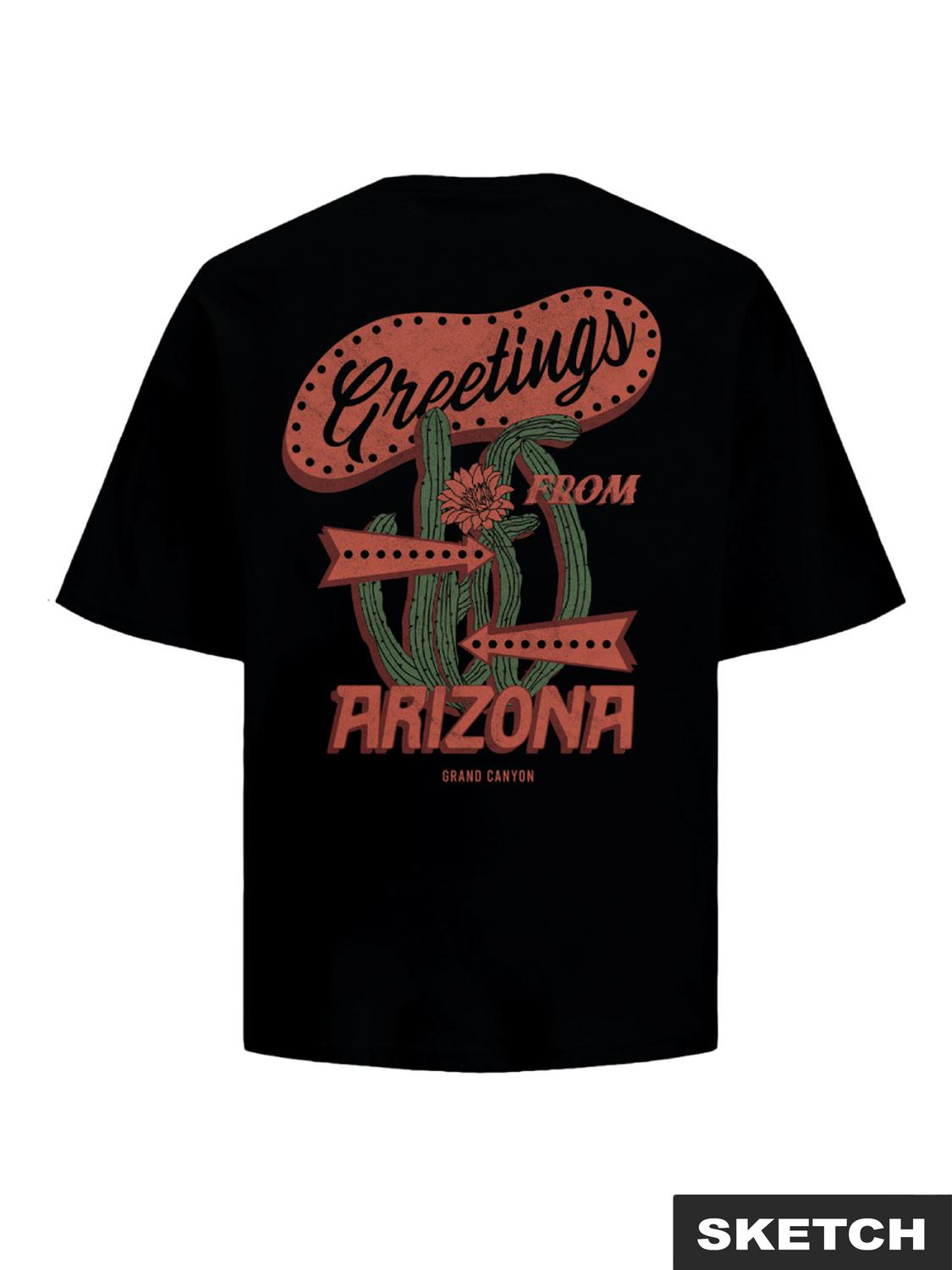 تيشيرت رجالي أسود بطبعة شبابية من الخلف